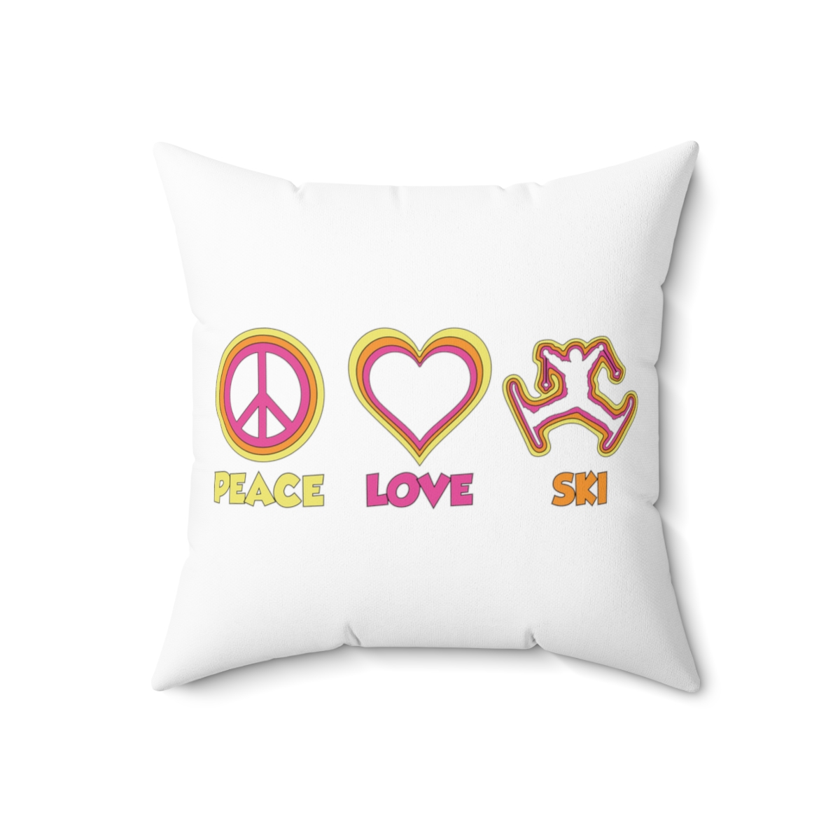 Peace Love Ski White Pillow