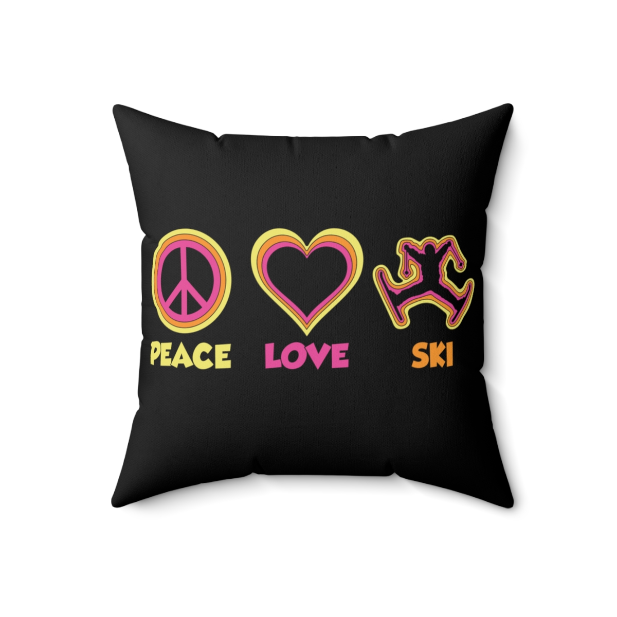 Peace Love Ski Black Pillow